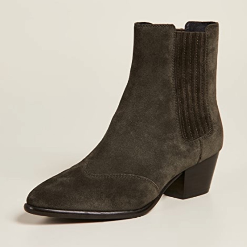 ASH military green suede leather Hook Bis pointed toe ankle booties 36